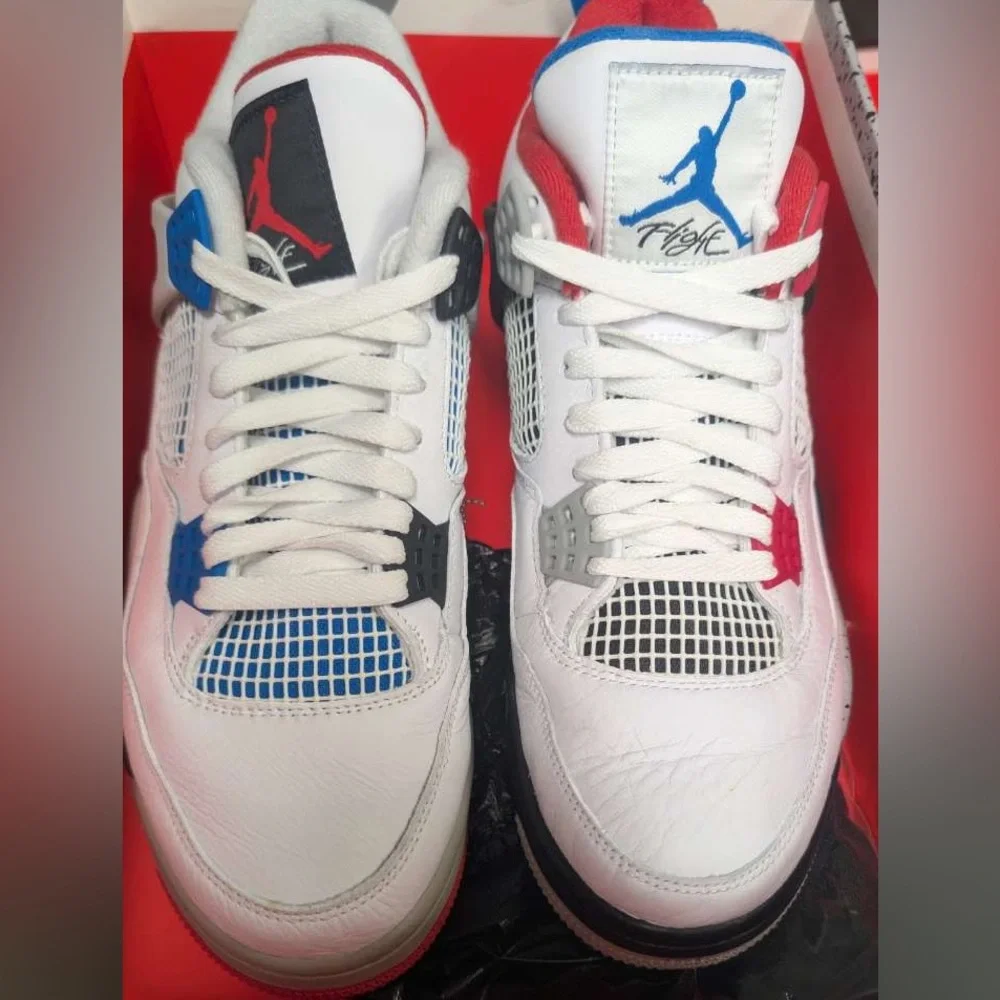 Air Jordan 4 Retro White Blue Red Sneakers